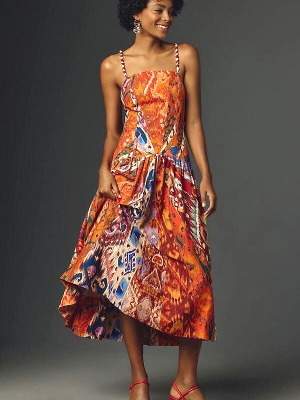 Farm Rio x Anthropologie Sleeveless Midi Dress linen orange Size Large